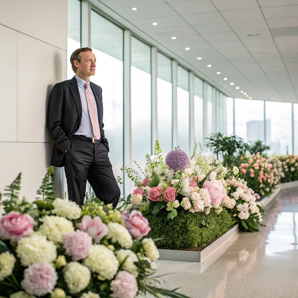 Michael Hawthorne in a corporate floral arrangement setup